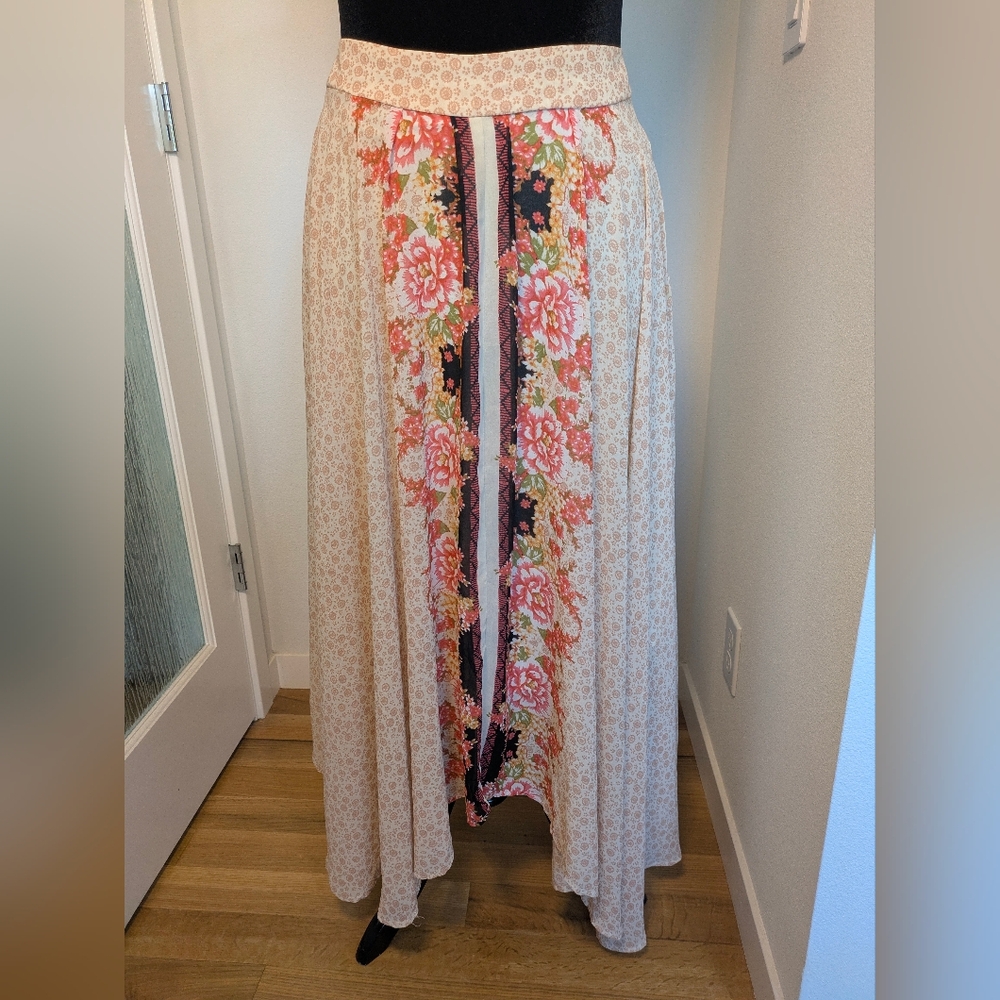 Free People Lovely Lady Floral Maxi High-Low Elastic Waist Lined Sz L Skirt Boho - Picture 3 of 11